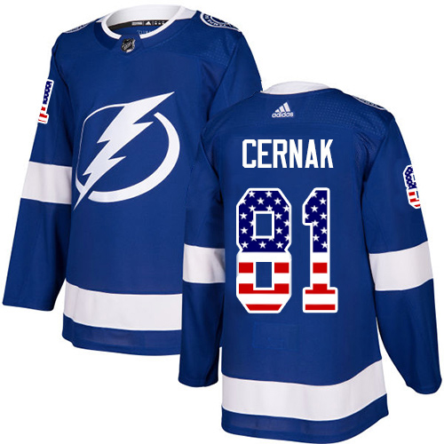 Adidas Tampa Bay Lightning Men #81 Erik Cernak Blue Home Authentic USA Flag Stitched NHL Jersey->tampa bay lightning->NHL Jersey